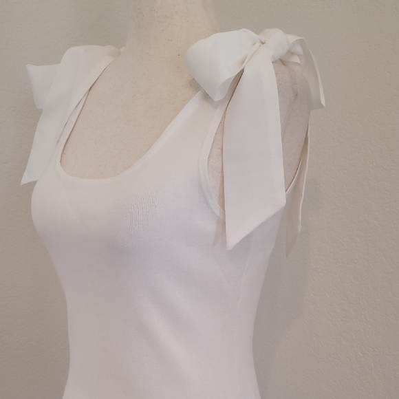 Lalavon Tops - Elegant White Bow-Tie Tank Top